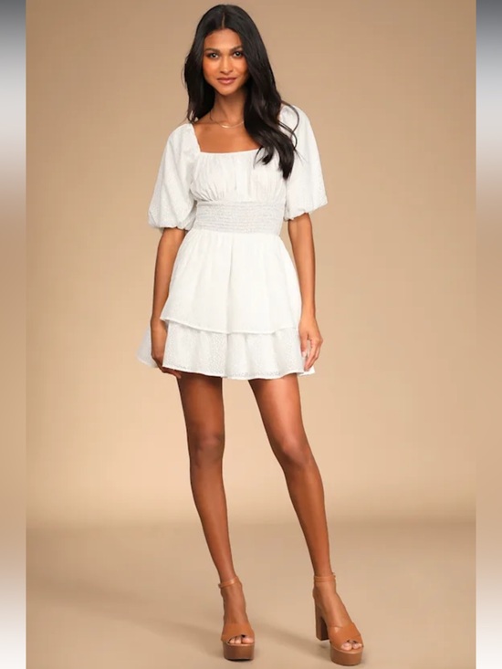 Lulus Dresses & Skirts - Tiers To Me White Puff Sleeve Tiered Skater Mini Dress